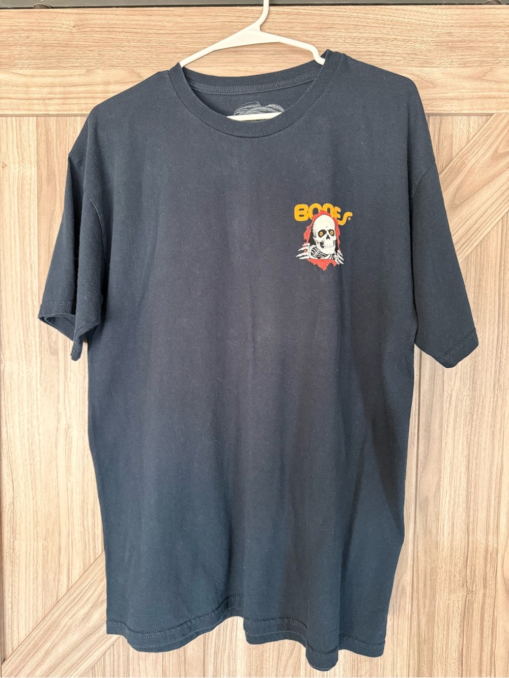 Dark Blue Graphic Tee with Skull Chest Logo